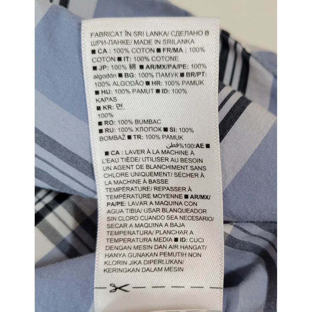 Banana Republic Luxe Poplin Men's Shirt Size L (46-48) Slim Fit Plaid Blue 1276‎